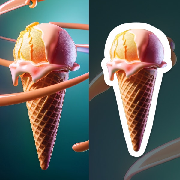 Uma imagem de casquinha de sorvete é transformada em adesivo usando um modelo de parceiro do Google no Firefly.