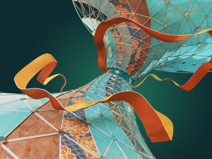 Design 3D abstrato de forma de ampulheta com uma fita ao redor