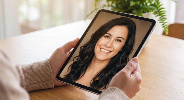 Headshot of a woman on a tablet