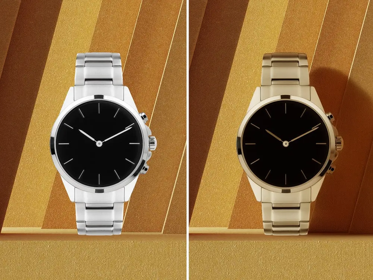 Side by side photos of a watch showing how Harmonize uses generative AI to create seamless composite images versus cut and paste.