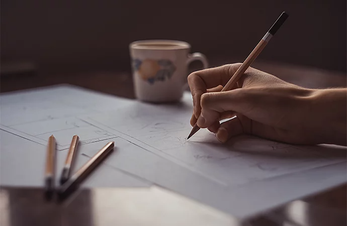 Différentes vues du travail artistique de création d'un storyboard pour des vidéos YouTube animées