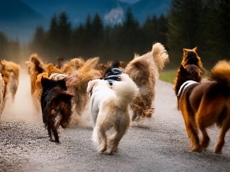 Photo de chiens en train de courir ayant servi de référence pour générer une bobine B dans Firefly