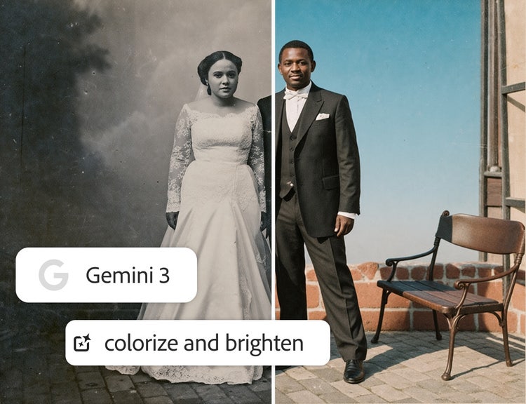 Image comparant un portrait ancien à sa version restaurée, mettant en évidence la façon dont l'IA préserve l'expression et la netteté des sujets.