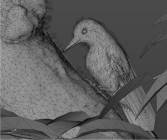 Modèle 3D d'un oiseau sur un arbre