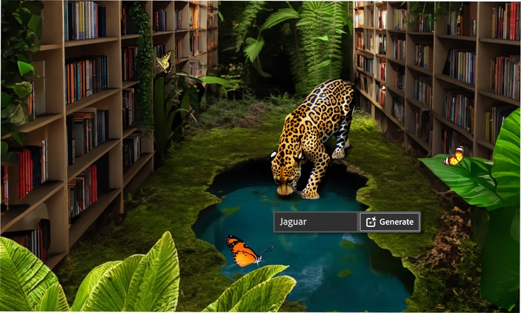 A jaguar drinking from a pond