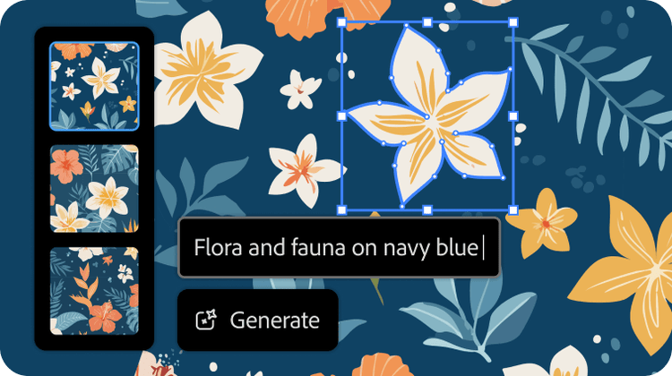 A floral pattern on a blue background with the text 'Flora and fauna on navy blue'