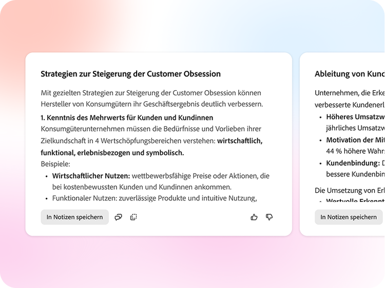 KI-gestützter PDF Space mit der Frage nach wichtigen Erkenntnissen in einer Bubble.