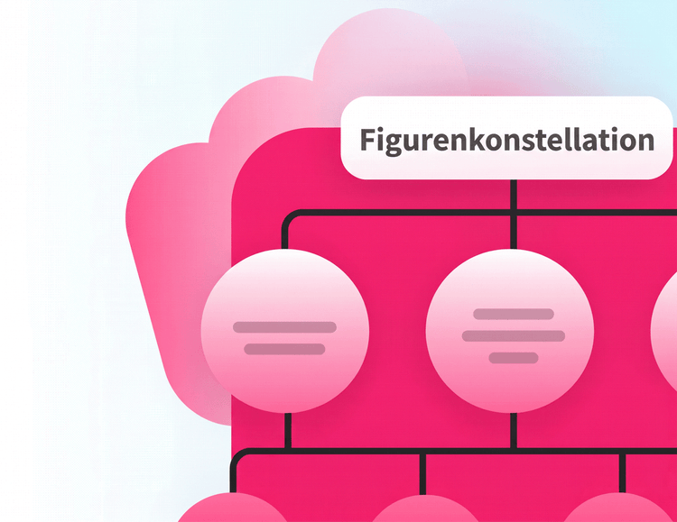 Rosa Illustration einer Figurenkonstellation.