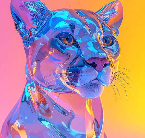 https://main--da-cc--adobecom.aem.live/cc-shared/assets/products/firefly/features/ai-animation-generator/media_197707bd2bae7d25daf93c9344f50c17829e0a30b.mp4#_autoplay | Porträt einer Großkatze mit fließenden blauen, rosa und gelben Farben im abstrakten Digital-Art-Stil.