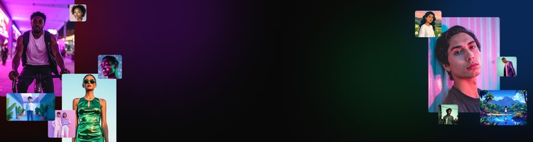 Collage aus Bildern von Menschen, die mit Firefly generiert wurden, darunter Porträts, Action-Aufnahmen, Lifestyle-Fotos und Illustrationen.