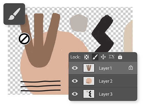 Symbol für das Fixieren von Bildpixeln über einer abstrakten Illustration mit farbigen Formen.