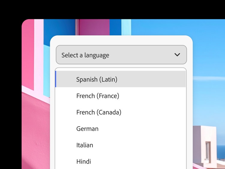 Menu déroulant affichant les langues disponibles, l’espagnol étant sélectionné