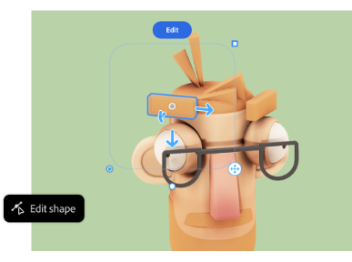 Cartone animato con occhiali e opzioni relative ad angoli e prospettiva dell'immagine nel generatore di arte 3D