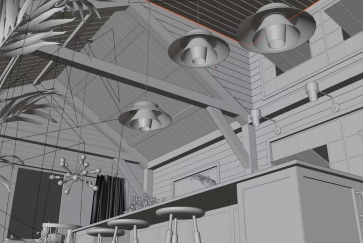 3d architectural rendering of kitchen