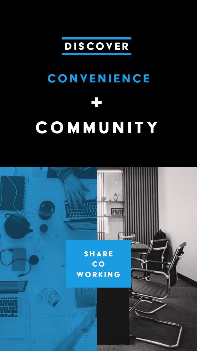 Black, White and Blue Office Coworking Ad Instagram Story