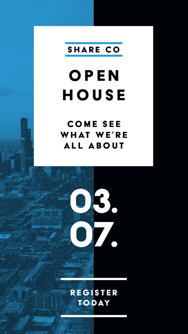Black, White and Blue Open House Ad Instagram Story