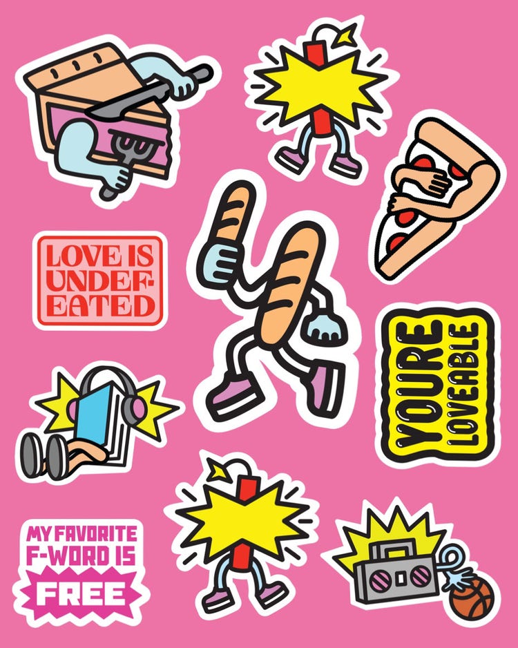 Pink, Yellow, Colorful, Flashy Food Related Stickers Instagram Portrait