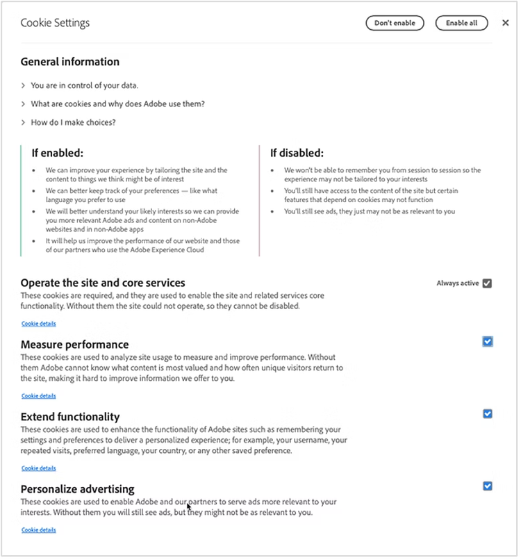 Cambiar la configuración de cookies