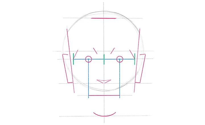 Ilustración del boceto de un rostro para aprender a dibujar caras.
