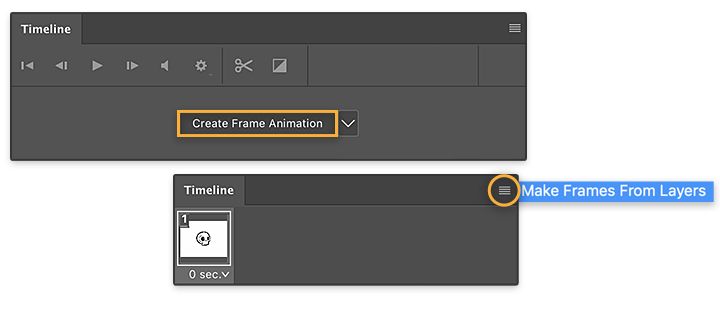 Add sketch layers as frames to animation timeline in Adobe Photoshop.