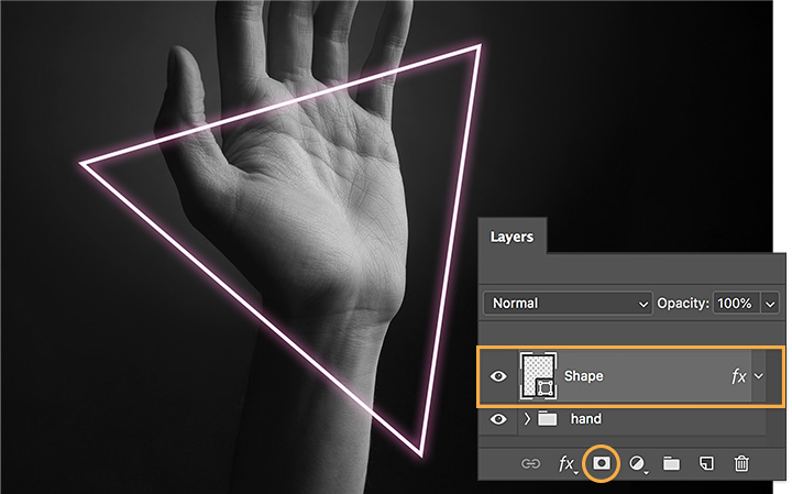 Convert shape layer to Smart Object and add Photoshop mask 