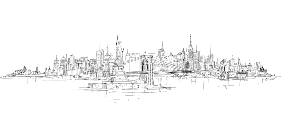 Pencil sketch of New York City skyline.