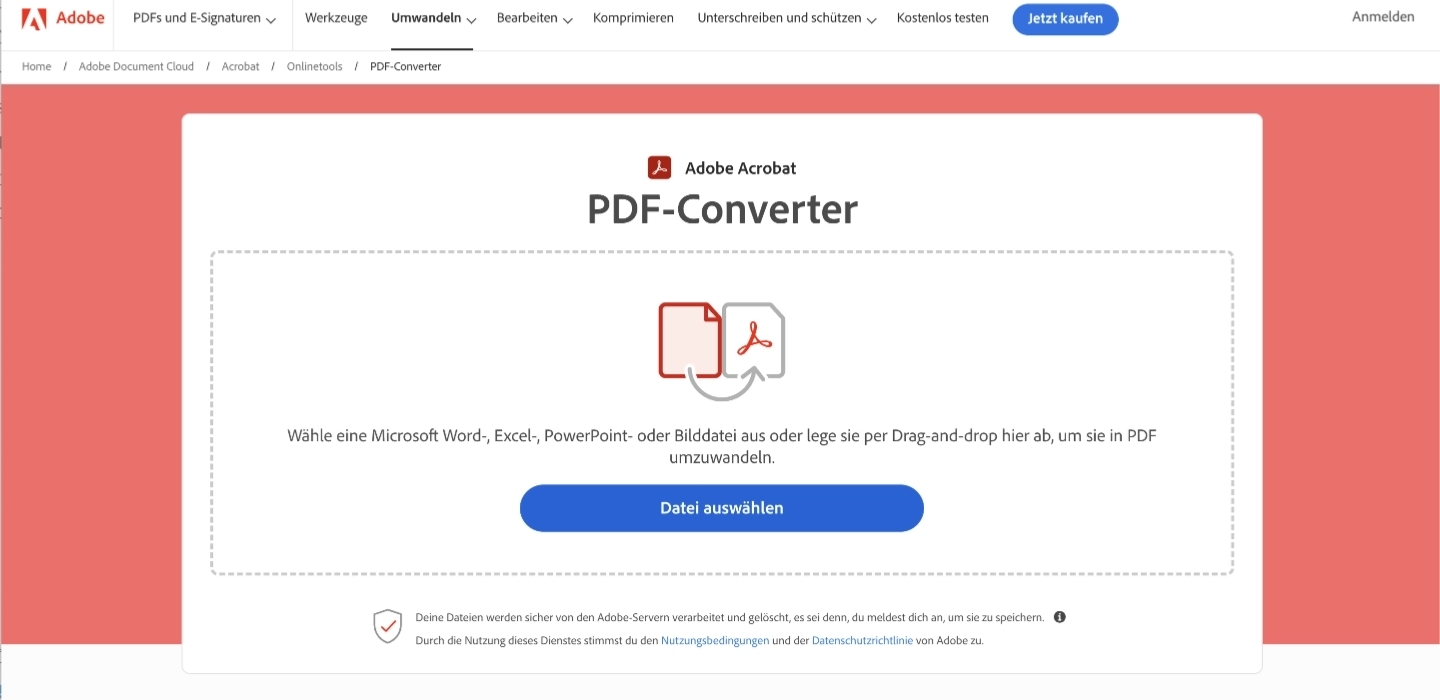 Screenshot des Adobe PDF-Converters.