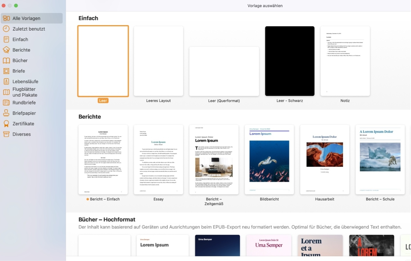 Screenshot der Pages-Benutzeroberfläche in Apple Pages.