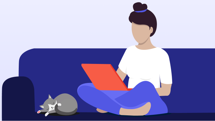 Illustration: Person sitzt am Computer und wendet einen Verschlüsselungscode an, um ihre Daten beim Hochladen in die Cloud zu schützen.