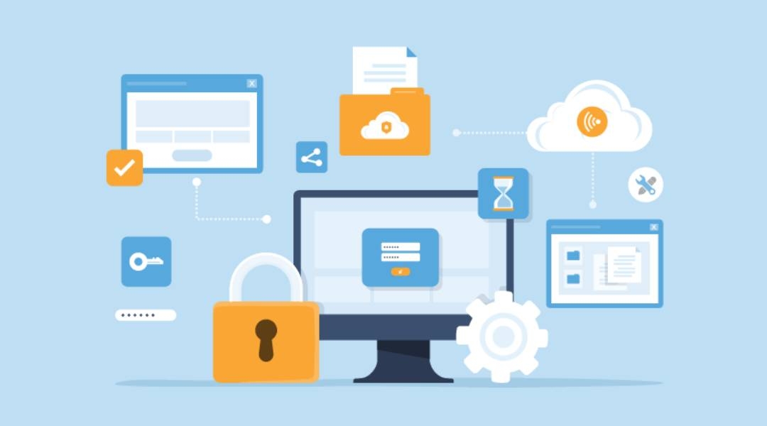 Visualisierung einer Cloud, in der verschiedene digitale Dokumente gespeichert sind. 