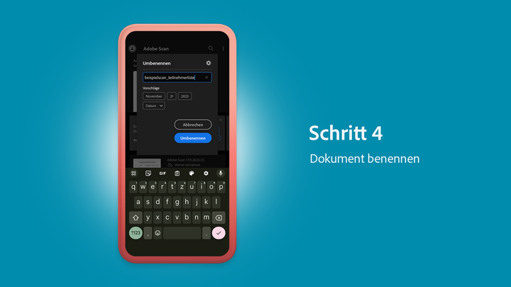 Speicherfunktion in der Adobe Scanner App