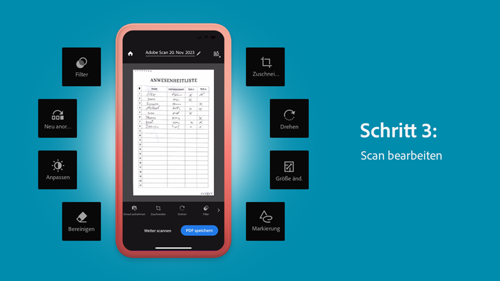 Bearbeitungstools in der Scanner App fürs iPhone