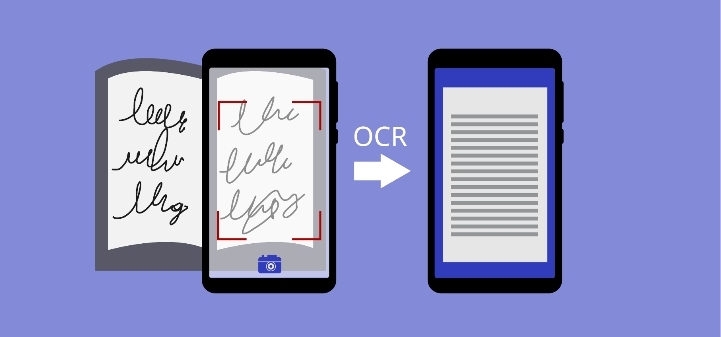 Conversión de teléfonos inteligentes: Un teléfono inteligente escanea una nota escrita a mano y la convierte en un archivo de texto digital mediante OCR.