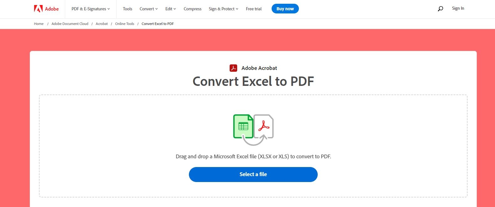 Image of Adobe Excel-to-PDF online converter