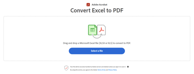 Picture of Adobe’s online Excel-to-PDF conversion tool