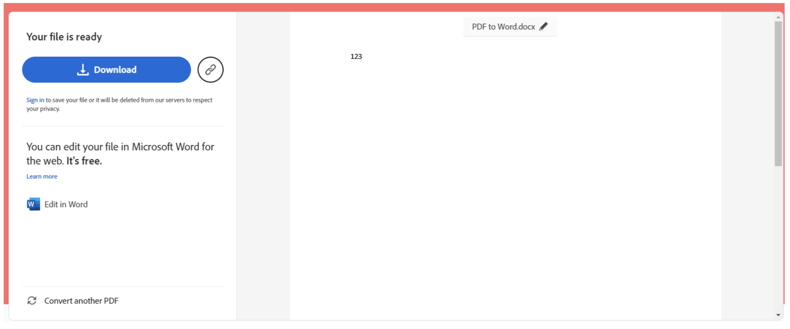 Newly converted Word doc ready to edit and share