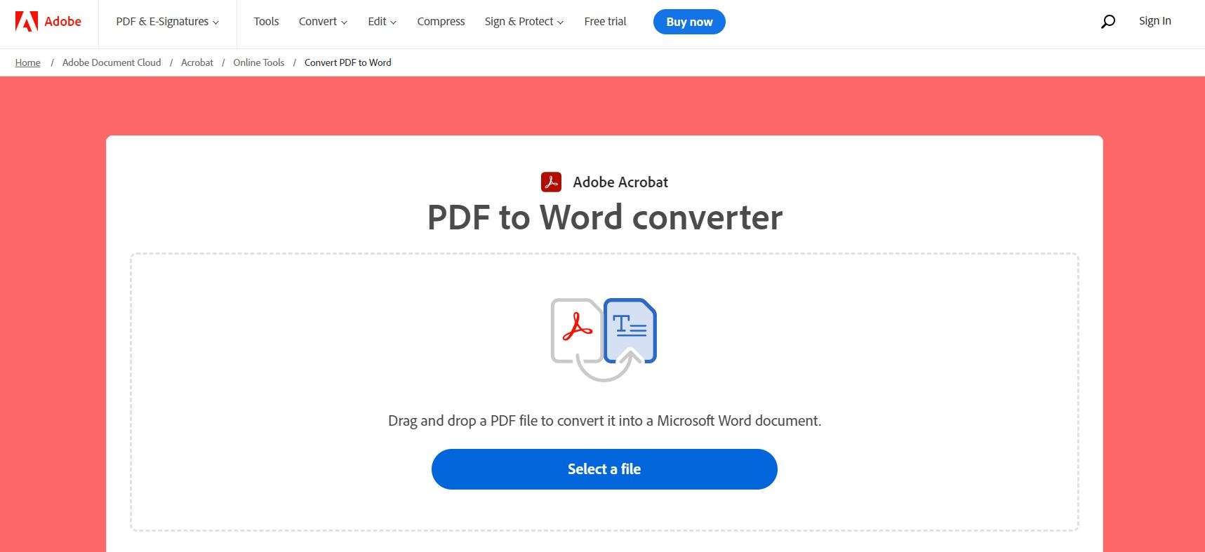 Image of Adobe PDF-to-Word online converter tool