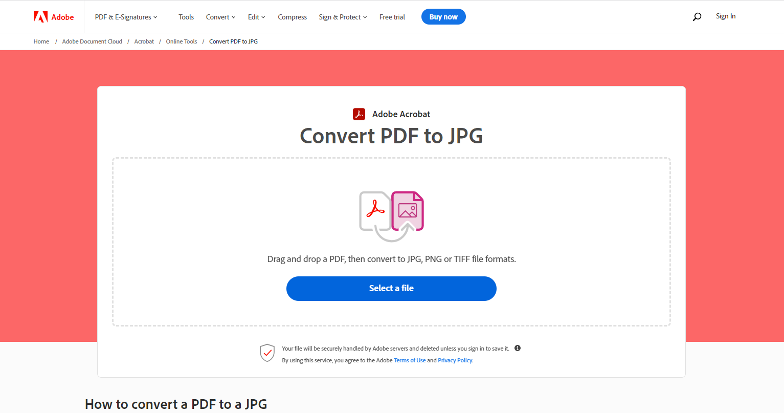 Image of Adobe online PDF-to-JPG converter tool