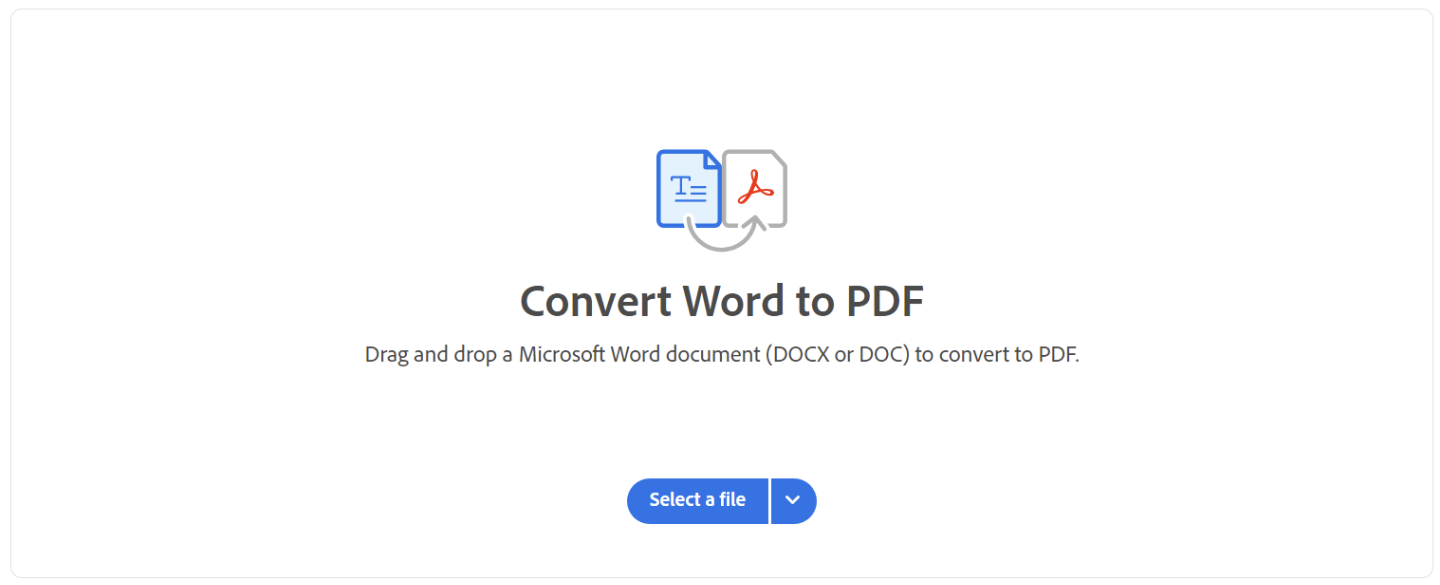 A picture of Adobe’s word to PDF convertor tool