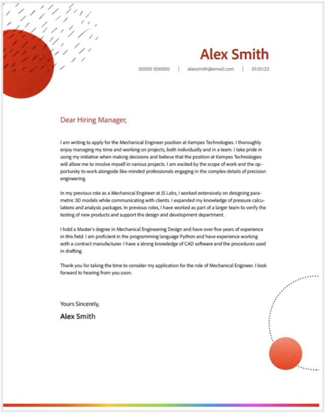 A screenshot of an Adobe Cover Letter template
