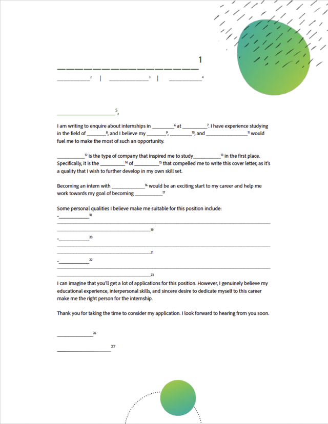 Adobe Fillable Fields Cover Letter template