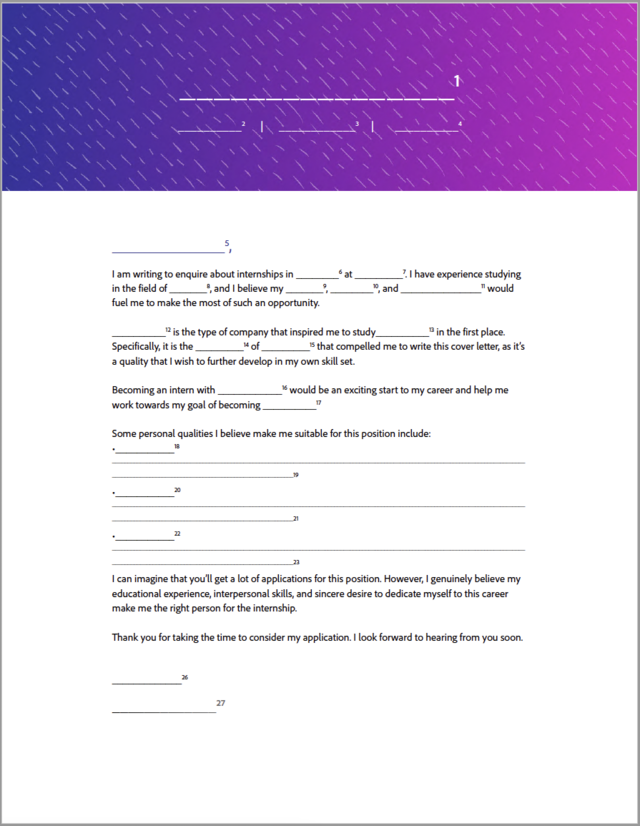 A screenshot of an Adobe Internship Cover Letter template