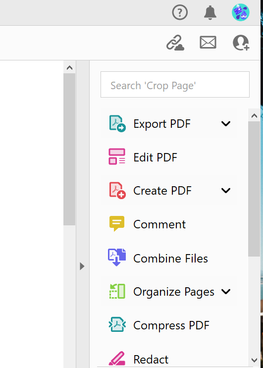 Menu bar in Adobe Acrobat, including ‘Comment’ option