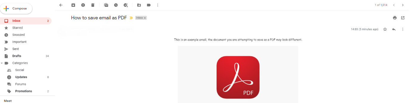 Open email in Gmail with subject ‘How to save email as PDF’