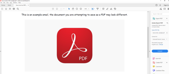 Email content open as a PDF in Adobe Acrobat