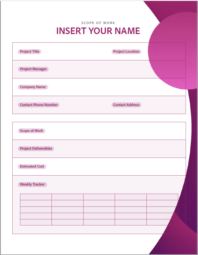 Screenshot of Adobe Scope of Work template.