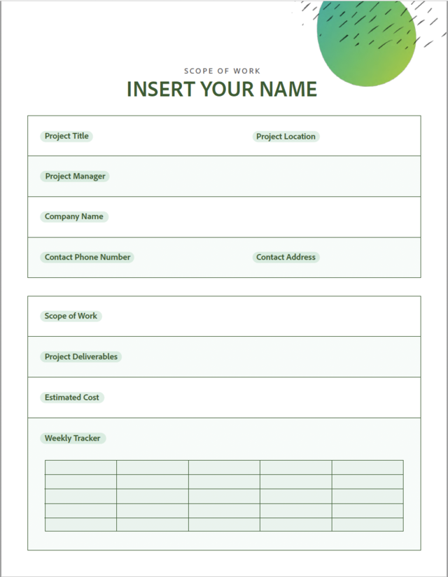 Screenshot of Adobe Scope of Work template