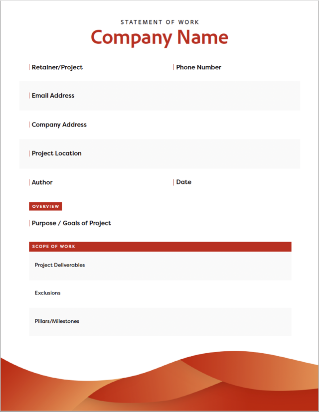 Screenshot of Adobe Statement of Work template