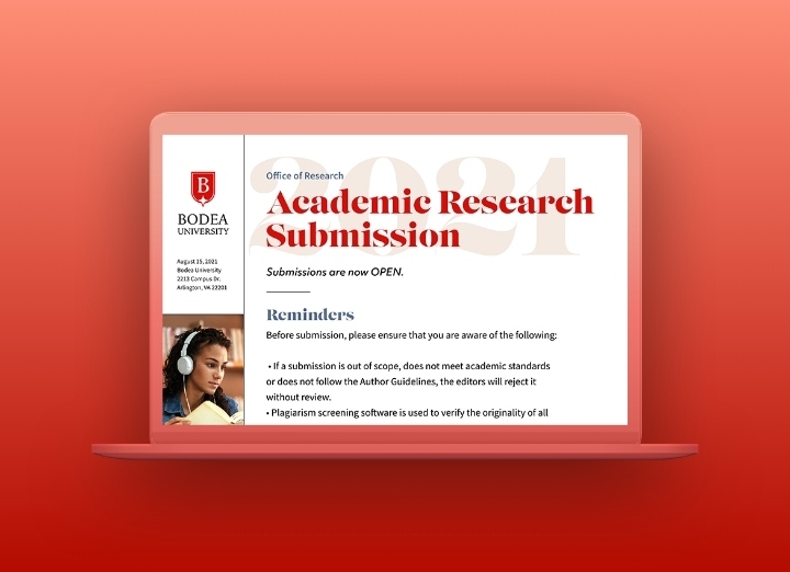 An Academic Research Submission page on a university's website.