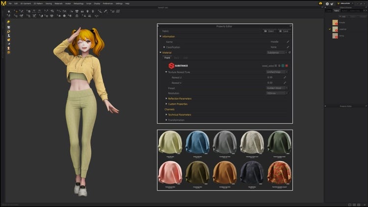 screenshot of Marvelous Designer's fabric property editor